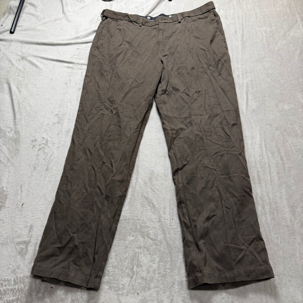 Classic Men Dress Pants Brown Flat Front Straight Leg Business Casual Size 40x30